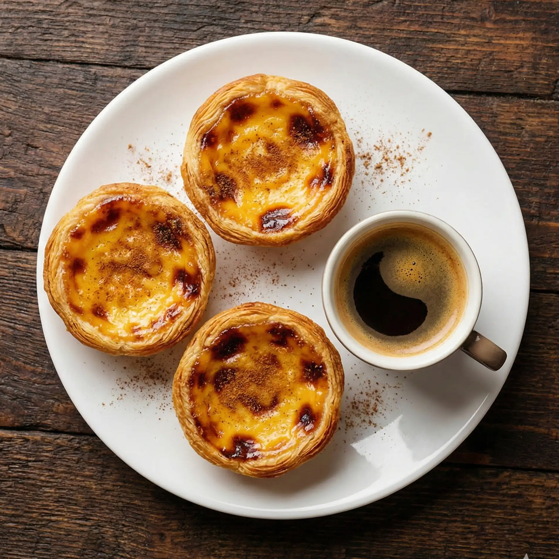 Portuguese custard tarts with coffee