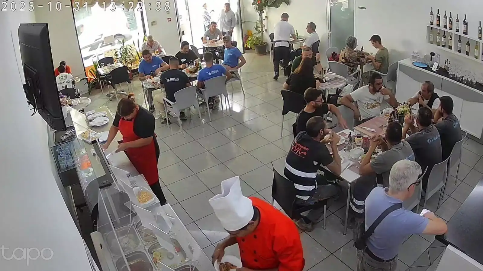 Busy dining room with customers